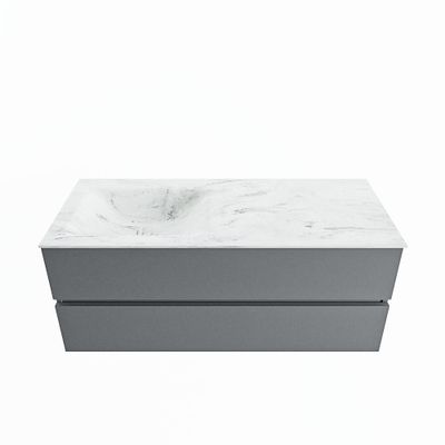 MONDIAZ VICA-DLUX 120cm badmeubel onderkast Plata 2 lades. Inbouw wastafel CLOUD links zonder kraangat, kleur Opalo.