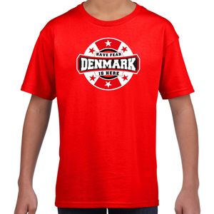 Have fear Denmark is here / Denemarken supporter t-shirt rood voor kids