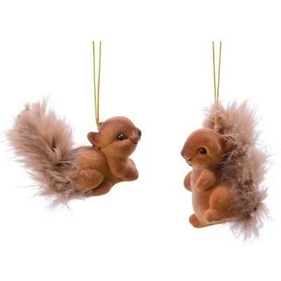 Kersthangers eekhoorns - 8x st - bruin - 6 cm - polyester - kerstboomversiering - ornamenten