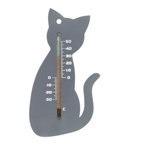 Nature Buitenthermometer - kat / poes - grijs - 15 cm - tuin thermometer