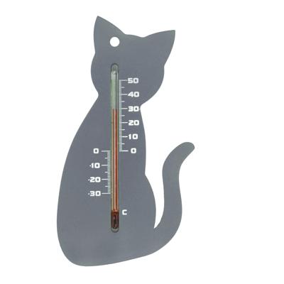 Nature Buitenthermometer - kat / poes - grijs - 15 cm - tuin thermometer