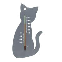 Nature Buitenthermometer - kat / poes - grijs - 15 cm - tuin thermometer