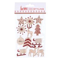 Sticker Hout Met Glitters Rood, 12st.