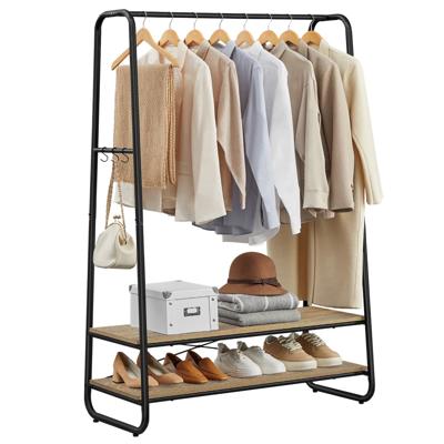 Kledingrek met 2 planken en 6 haken, Turquoise Bruin + Mat Zwart / 100B cm