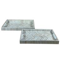 Snackdienblad Home ESPRIT Wit Bruin Tropisch 46 x 27 x 4,5 cm (2 Stuks)