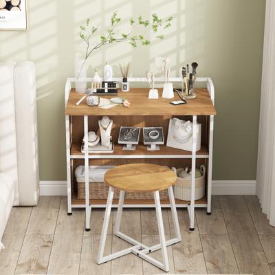 Opvouwbaar Bureau met Kruk Draagbare Bureau en Kruk Set met Opbergplanken AC Stopcontacten USB & Type-C Poorten Natuur