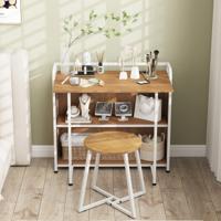 Opvouwbaar Bureau met Kruk Draagbare Bureau en Kruk Set met Opbergplanken AC Stopcontacten USB & Type-C Poorten Natuur