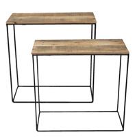 Clayre & Eef Sidetables Set van 2 65 cm en 56 cm Bruin Hout Ijzer - thumbnail