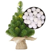 Mini kerstboom/kunstboom met verlichting 45 cm en inclusief kerstballen wit