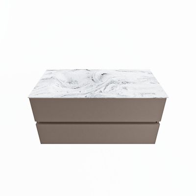 MONDIAZ VICA-DLUX 100cm badmeubel onderkast Smoke 2 lades. Inbouw wastafel CLOUD links zonder kraangat, kleur Glace.