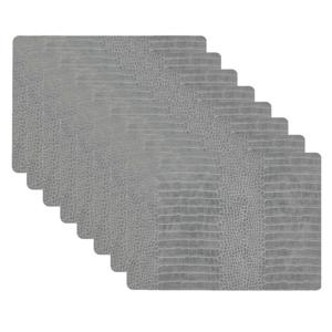 Unique Living placemats Croco lederlook - 8x - 43 x 30 cm - zilvergrijs - pvc - tafel onderleggers