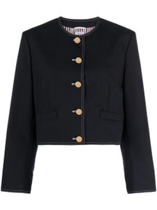 Thom Browne veste crop en laine à détails tricolores - Bleu