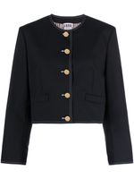 Thom Browne veste crop en laine à détails tricolores - Bleu