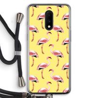 Flamingo's geel: OnePlus 7 Transparant Hoesje met koord