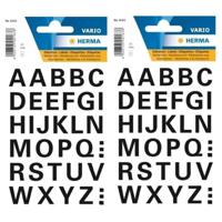 64x Letters plak stickers - zwart - 15 mm - Stickervellen met alfabet letters zwart - Alfabet - thumbnail