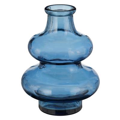 Bloemenvaas Sira - transparant glas - blauw - D12 x H16 cm - vaas - sierlijk model