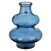Bloemenvaas Sira - transparant glas - blauw - D12 x H16 cm - vaas - sierlijk model