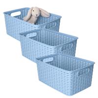 Opbergmandje of kledingmandje - 3x - rotan kunststof - blauw - 19 x 29 x 13 cm