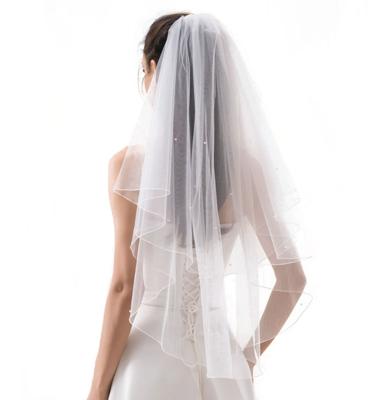 Retro Wedding Korte Sluier met Kristallen Wit