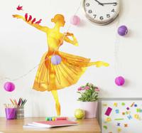 Muursticker ballerina goud vogels - thumbnail