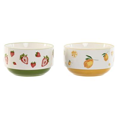 Saladekom Home ESPRIT Geel Rood Groen Porselein 21 x 21 x 12 cm (2 Stuks)