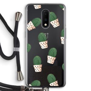 Cactusprint roze: OnePlus 7 Transparant Hoesje met koord