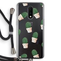Cactusprint roze: OnePlus 7 Transparant Hoesje met koord