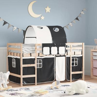 Kinderhoogslaper met tunnel 80x200 cm grenenhout wit en zwart