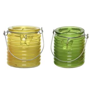 Citronella kaars - 2x - in windlicht - geel en groen - 20 branduren - citrusgeur