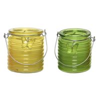 Citronella kaars - 2x - in windlicht - geel en groen - 20 branduren - citrusgeur