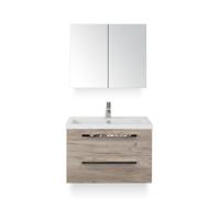 Seville Badmeubelset 80 cm - Craft Oak - Keramische Wastafel Wit Djazz - met Spiegelkast