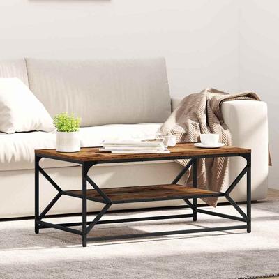 Salontafel Oud hout 90 x 50 x 40 cm Engineered hout en staal