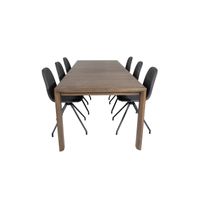 SliderOS eethoek eetkamertafel uitschuifbare tafel lengte cm 170 / 250 rokerig eik en 6 Polar eetkamerstal PU kunstleer