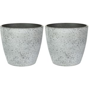 Bloempot/plantenpot - 4x - buiten - betongrijs - D19 en H15 cm - kunststof/steenmix