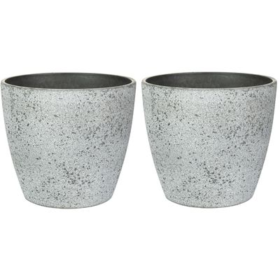 Bloempot/plantenpot - 4x - buiten - betongrijs - D19 en H15 cm - kunststof/steenmix