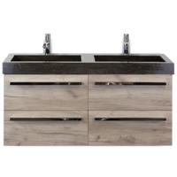 Seville Badmeubelset 120 cm - 4 Laden Craft Oak - Wastafel Lucca Dubbel