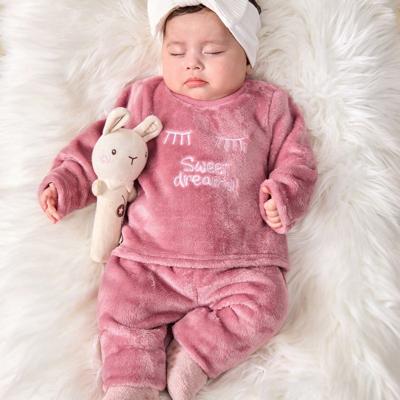 Baby Girl Fluffy Pink Letter Sweatshirt and Pants 2pc Outfit Set Pink / 0-1M