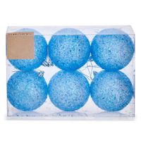 6x stuks kerstballen helder blauw glitter kunststof 8 cm - thumbnail