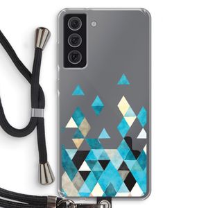 Gekleurde driehoekjes blauw: Samsung Galaxy S21 FE Transparant Hoesje met koord