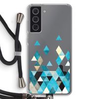 Gekleurde driehoekjes blauw: Samsung Galaxy S21 FE Transparant Hoesje met koord