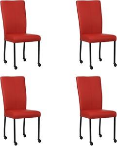Set van 4 Rode leren moderne eetkamerstoelen Deal - poot vierkant zwart met wiel - Toledo Leer Ducati (rood leer)