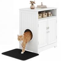 Houten Kattenkast Verborgen Kattenbak met Gemakkelijk te Reinigen Strooimat Opbergvak & Afsluitbare Deur Kattenhuis Kattenbak Kast voor Woonkamer & Gang Wit