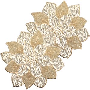 Placemats bloemen vorm - 4x - kunststof - 49 x 47 cm - goud