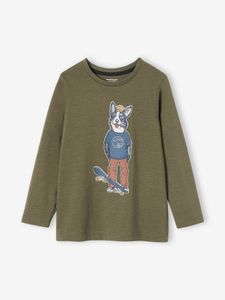 Oeko-Tex® fun T-shirt met lange mouwen en kattenmotief voor jongens kaki