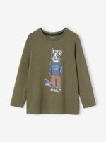 Oeko-Tex® fun T-shirt met lange mouwen en kattenmotief voor jongens kaki - thumbnail