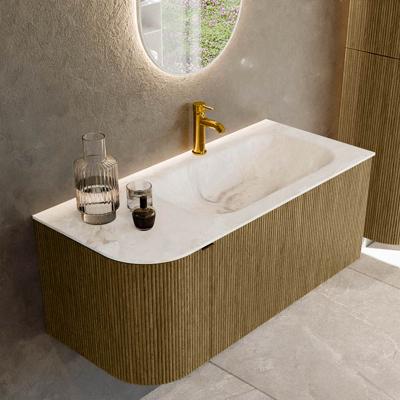 Badmeubel Mondiaz Kurve-Dlux | 105 cm cm | Meubelkleur Dusk | Wastafelkleur Frappe | Solid surface | Wasbak rechter zijde spoelbak | 1 kraangat