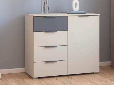 Commode SAJORIS 1 deur 4 lades kasjmier/metaalgrijs