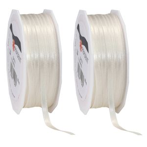 2x Luxe beige satijnen lint rollen 0,6 cm x 50 meter cadeaulint verpakkingsmateriaal - Cadeaulinten