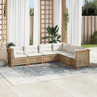 6-delige Loungeset met kussens poly rattan beige