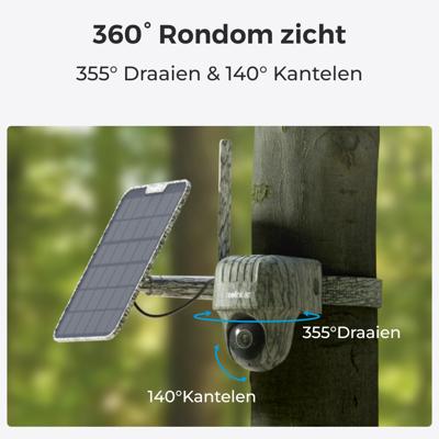 Reolink Go Series Go-serie G450 met zonnepaneel 2 - 4K 4G LTE PT Wildlife Cam, detectie en herkenning van dieren, 360° zicht, 32GB microSD-kaart